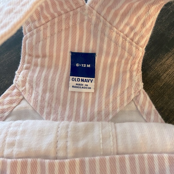 Pink and white overall romper, baby girl, 6-12 months - Picture 4 of 4